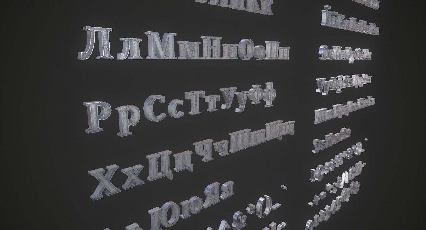 Russian and Ukrainian Letters - Iron Low-poly 3D model_8