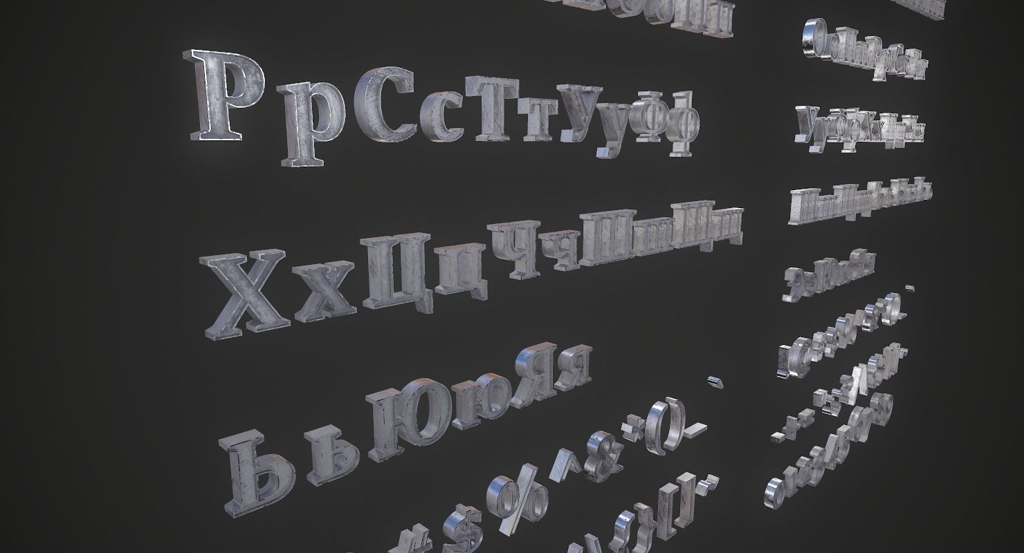 Russian and Ukrainian Letters - Iron Low-poly 3D model_12