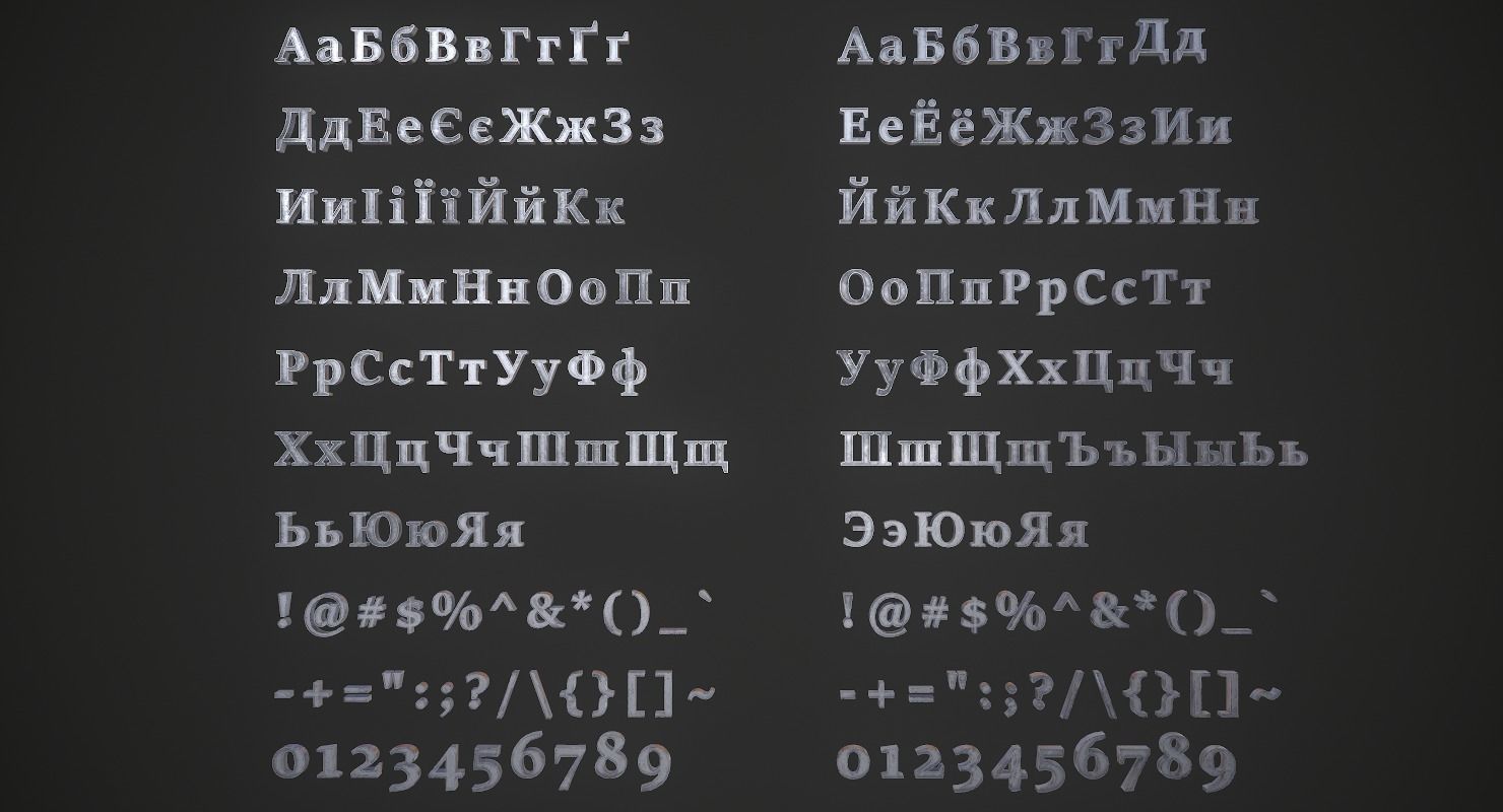 Russian and Ukrainian Letters - Iron Low-poly 3D model_6
