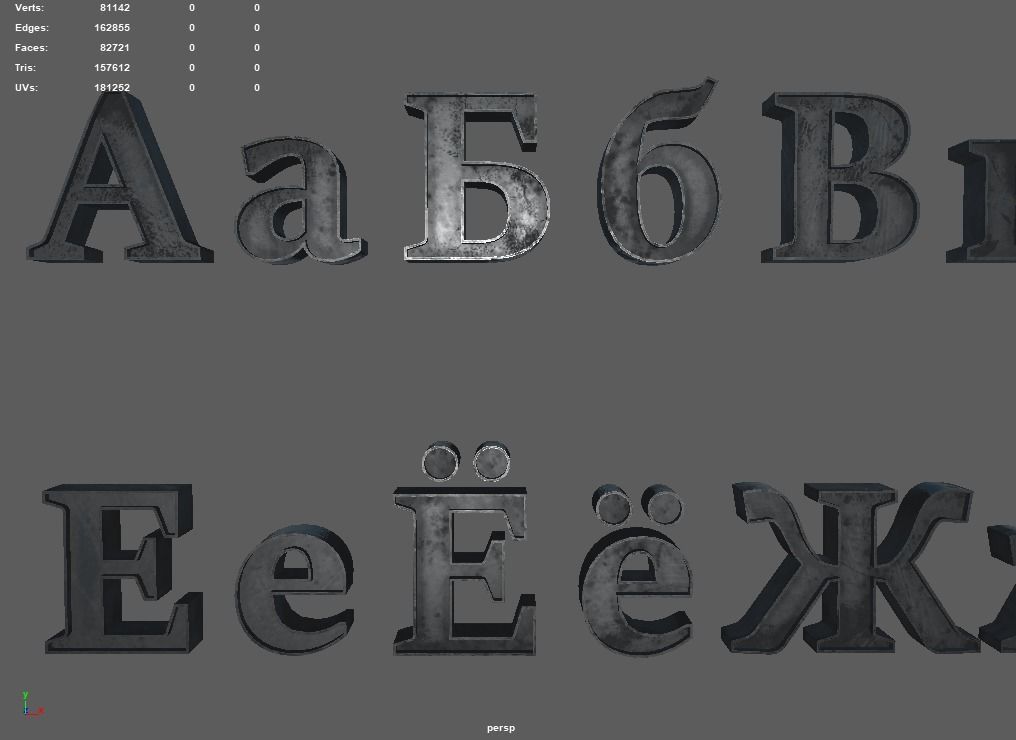 Russian and Ukrainian Letters - Iron Low-poly 3D model_5