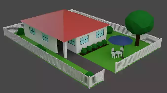 Low Poly House with fence