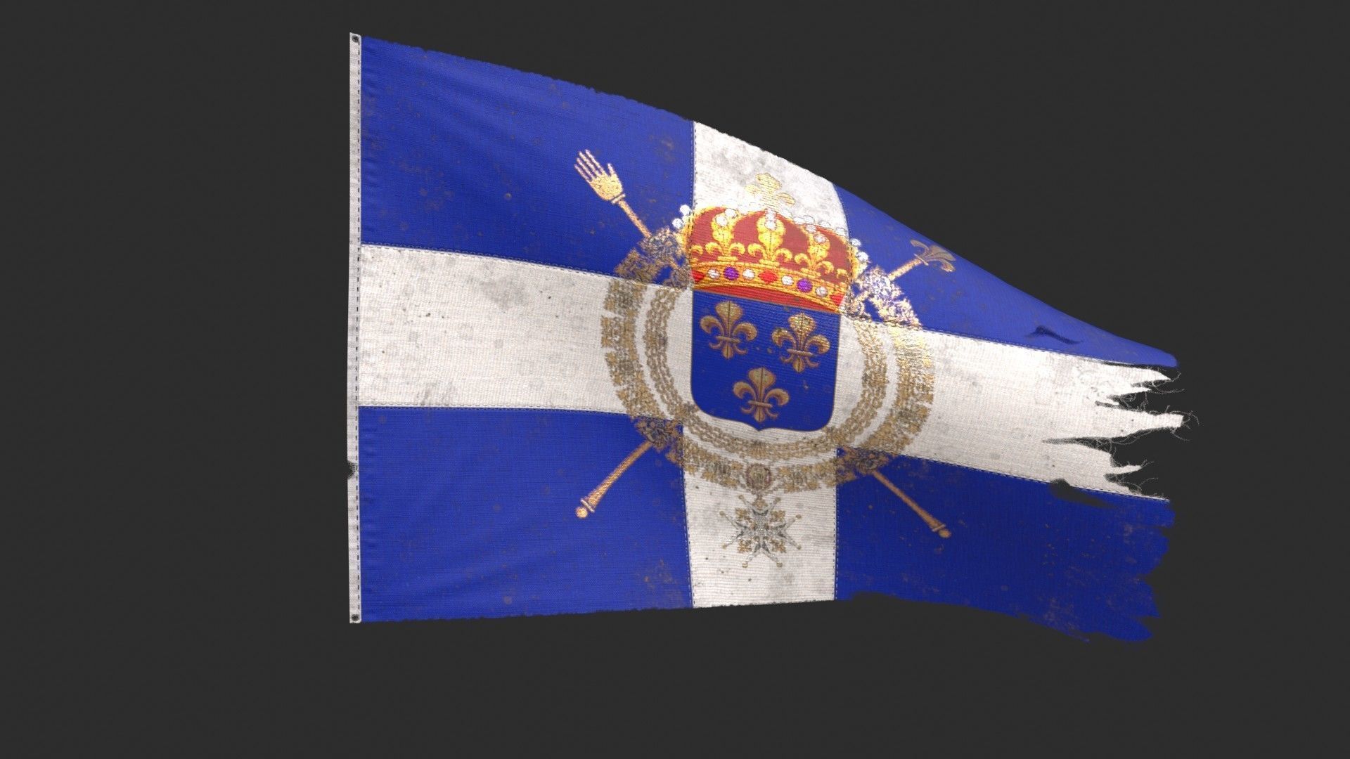 Naval flag of the Kingdom of France 1365 - 1792 Low-poly 3D model_7