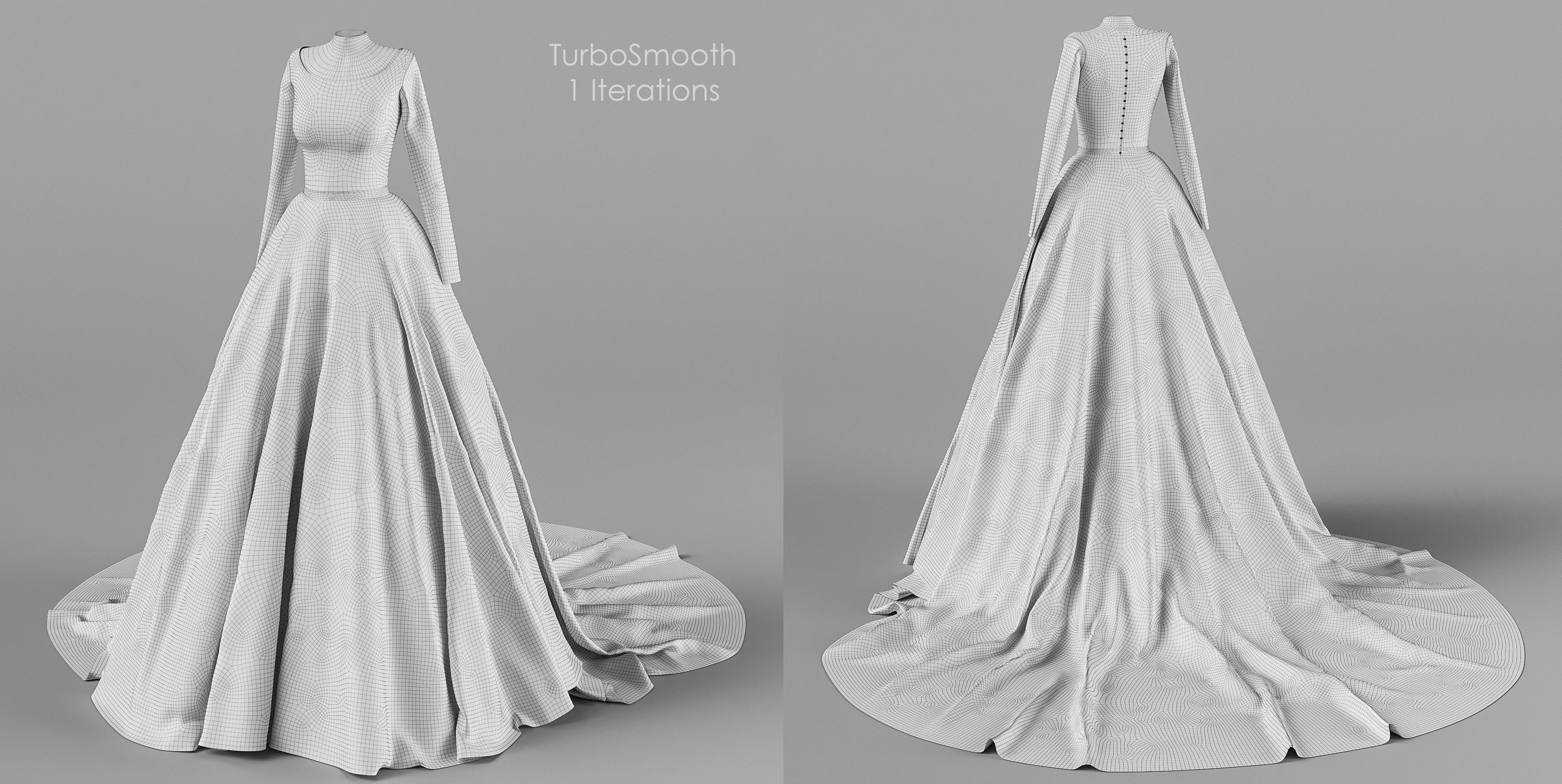 Wedding dress with train 3D model_7