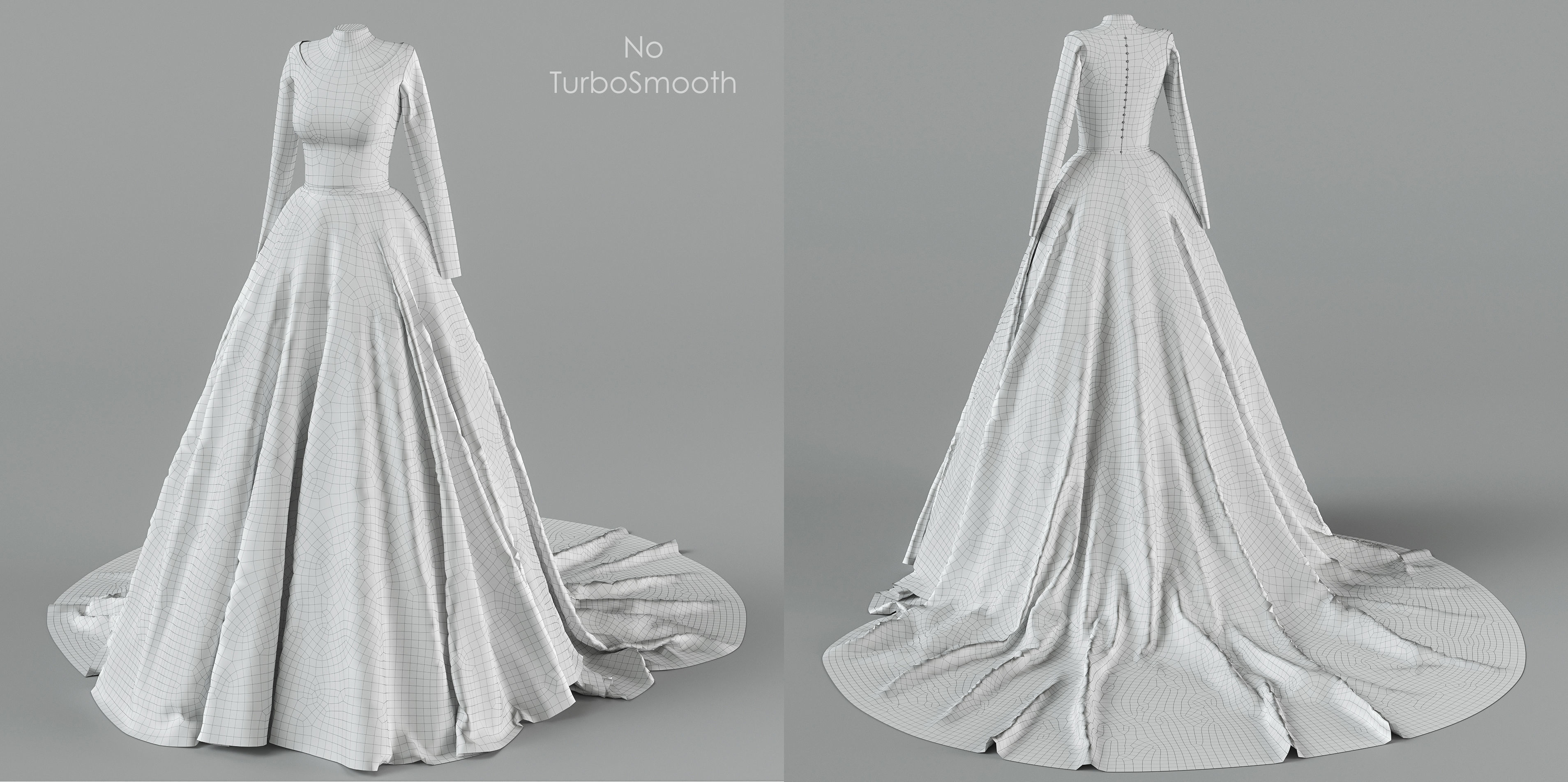 Wedding dress with train 3D model_6