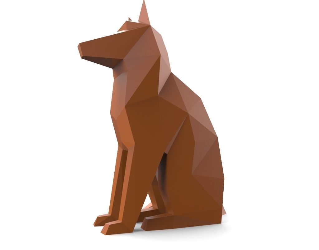dog low poly polygonal - orange 3D print model_8