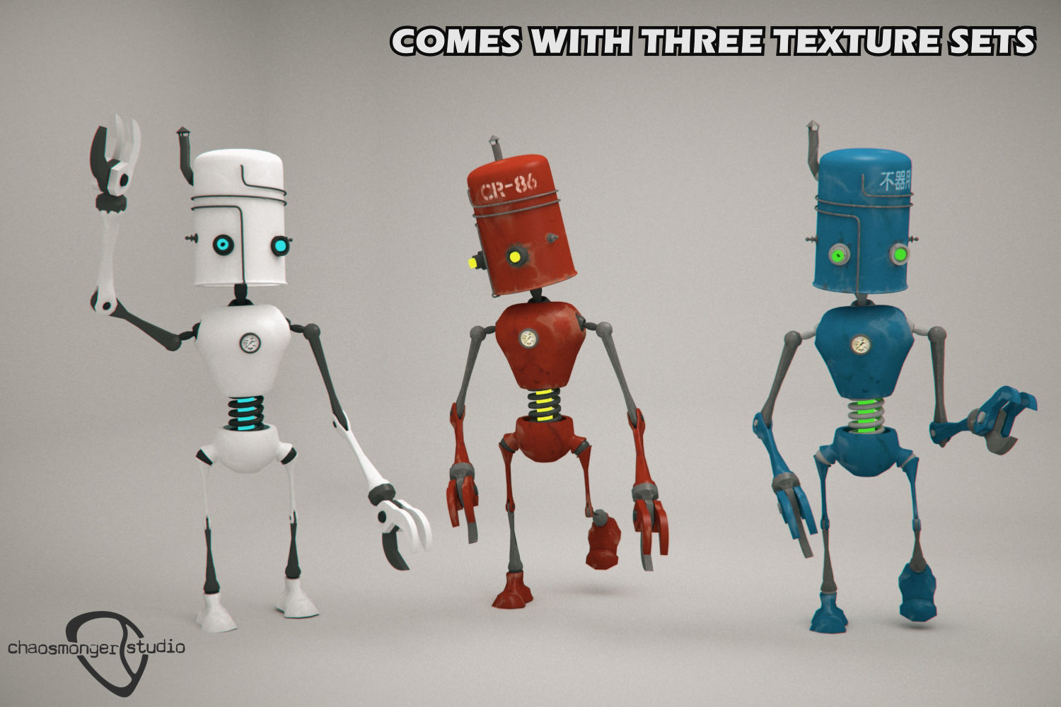 Clunky Robot Rigged Low-poly 3D model_3