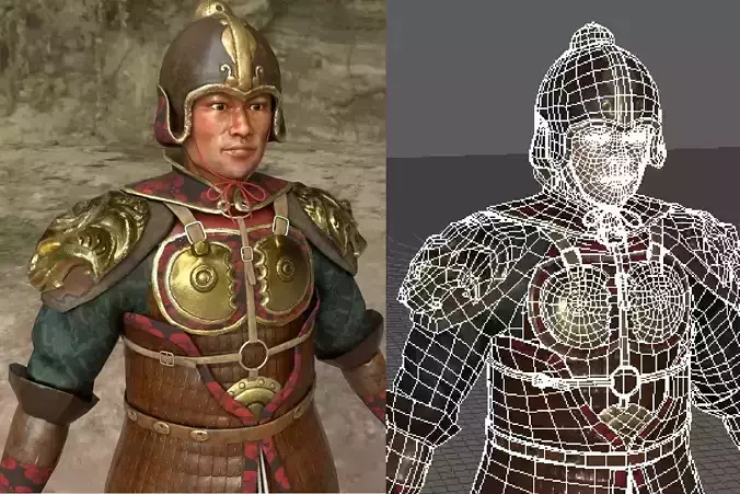 Realistic Traditional Ancient  Asian Warrior Soldier Low-poly 3D model