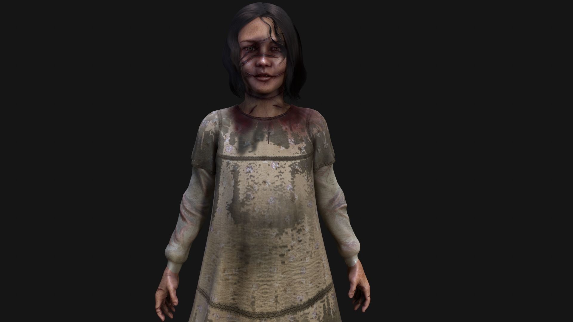 Creepy little girl Ghost Low-poly 3D model_1