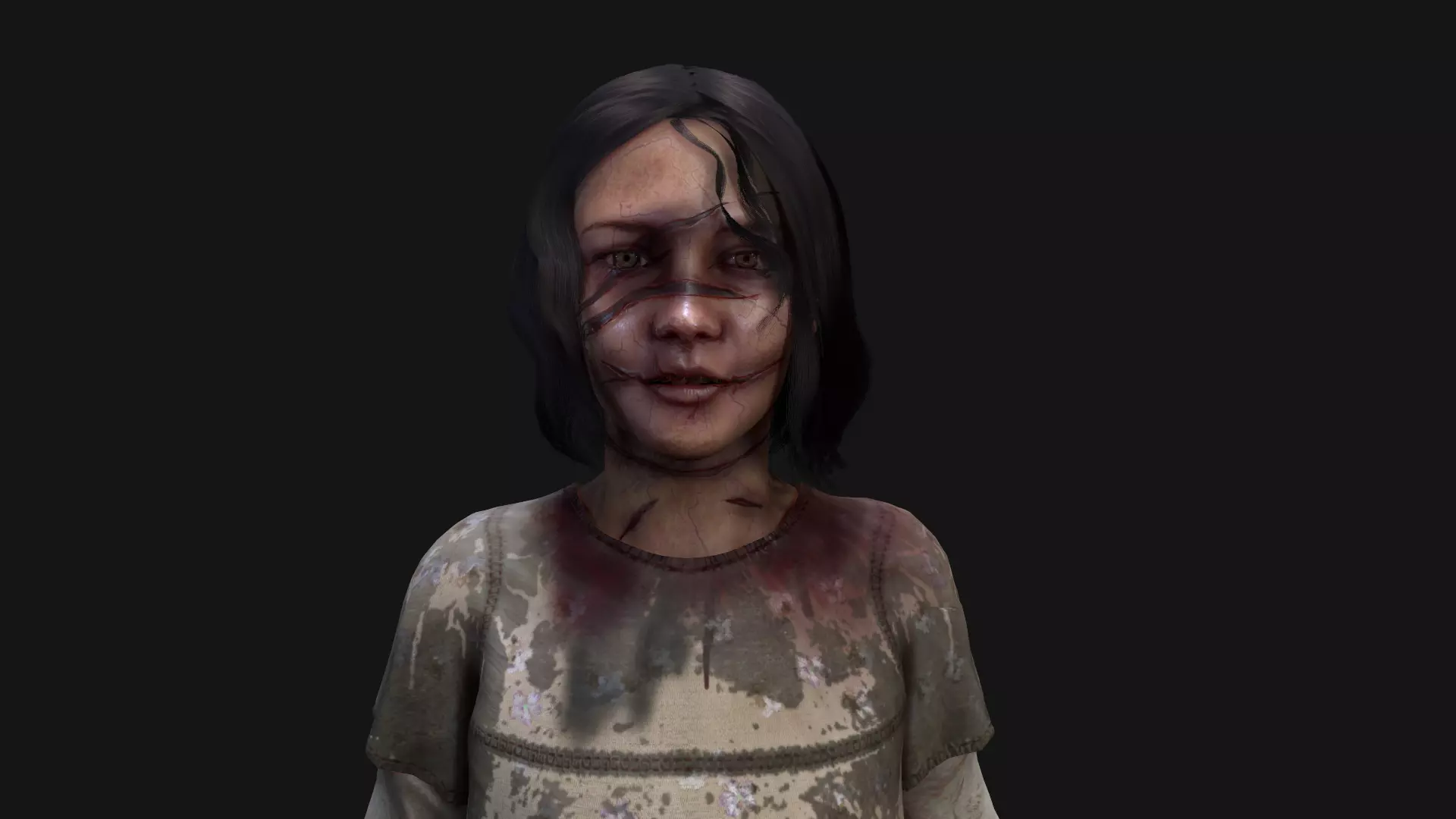 Creepy little girl Ghost Low-poly 3D model_0