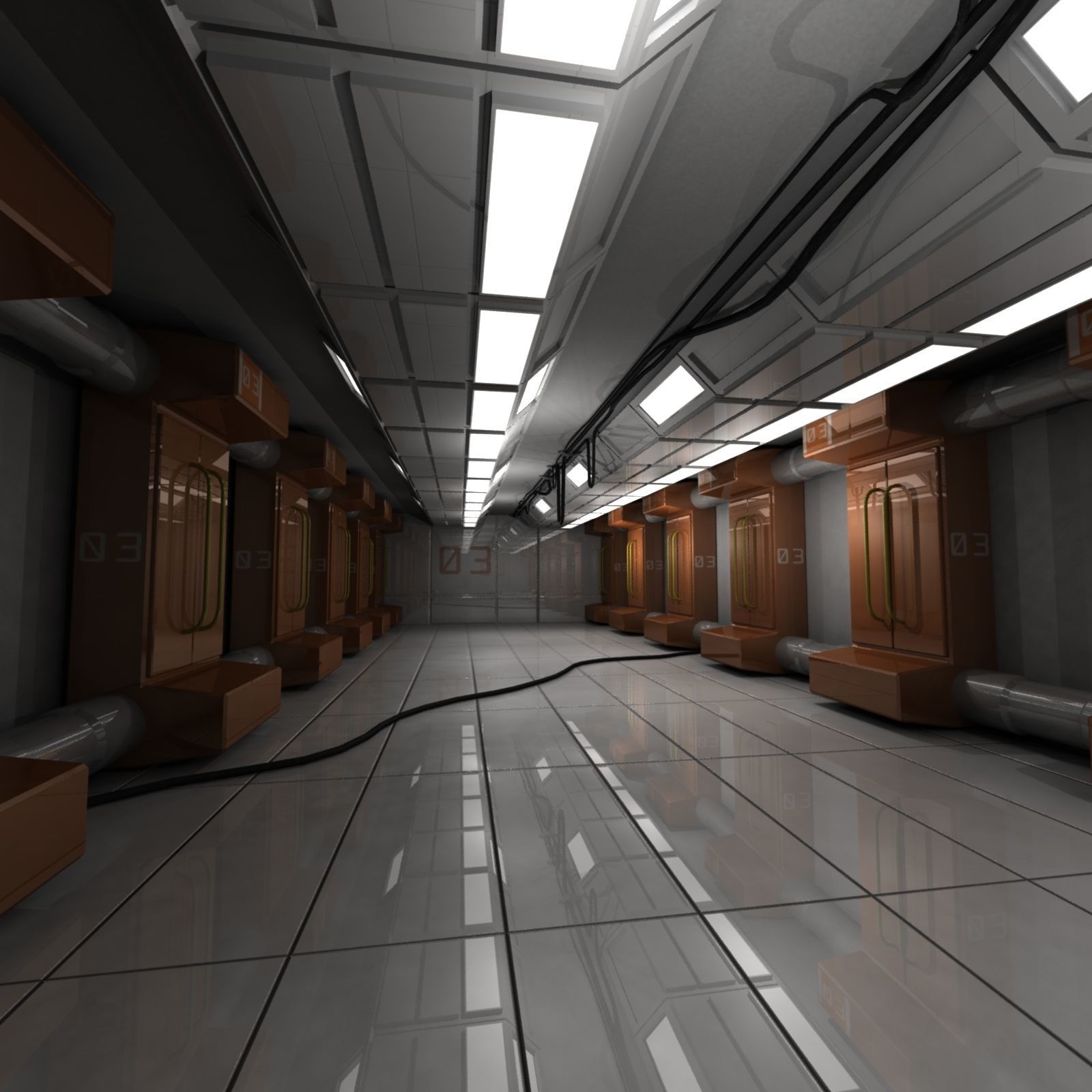 Engineering Hallway Low-poly 3D model_5