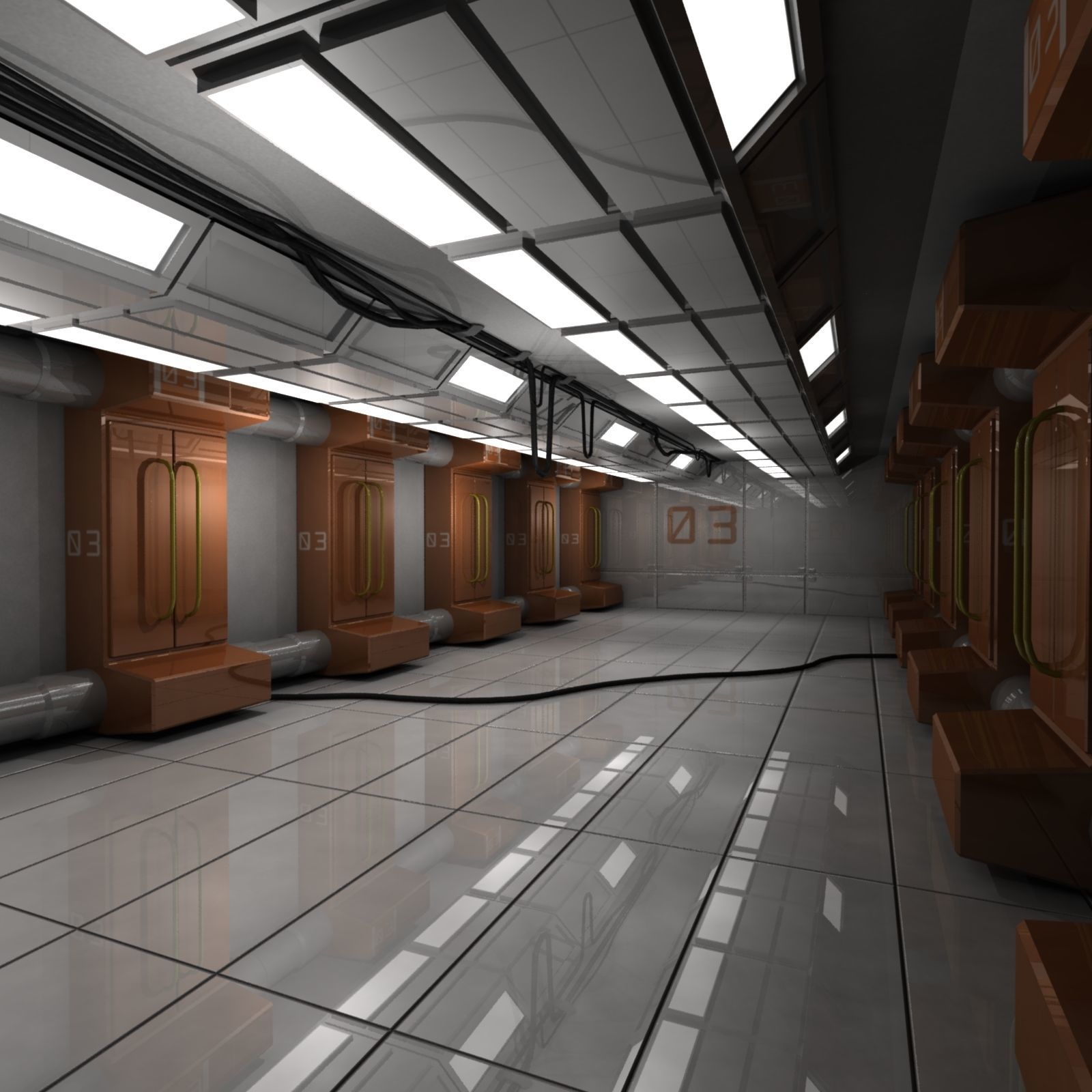 Engineering Hallway Low-poly 3D model_1