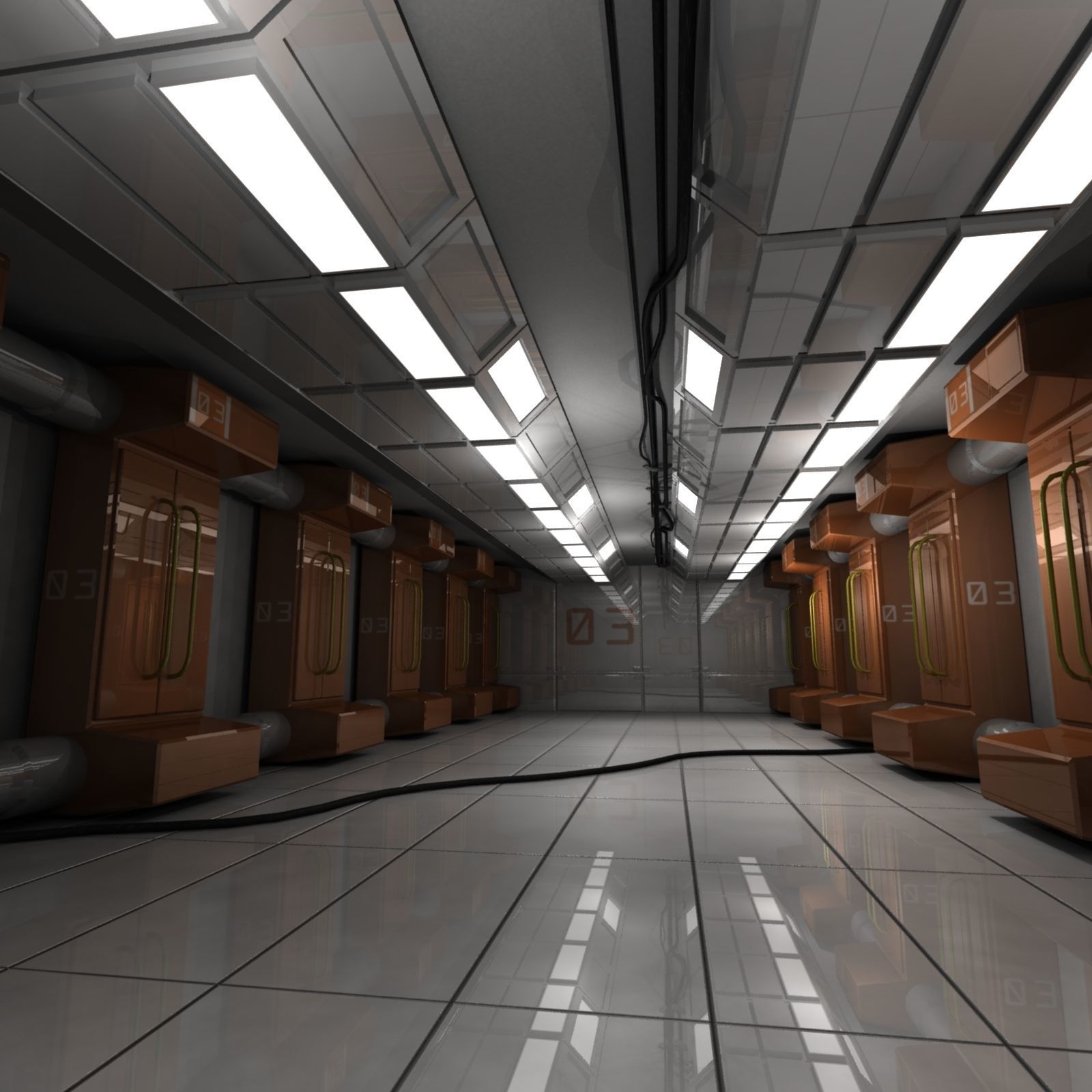 Engineering Hallway Low-poly 3D model_4