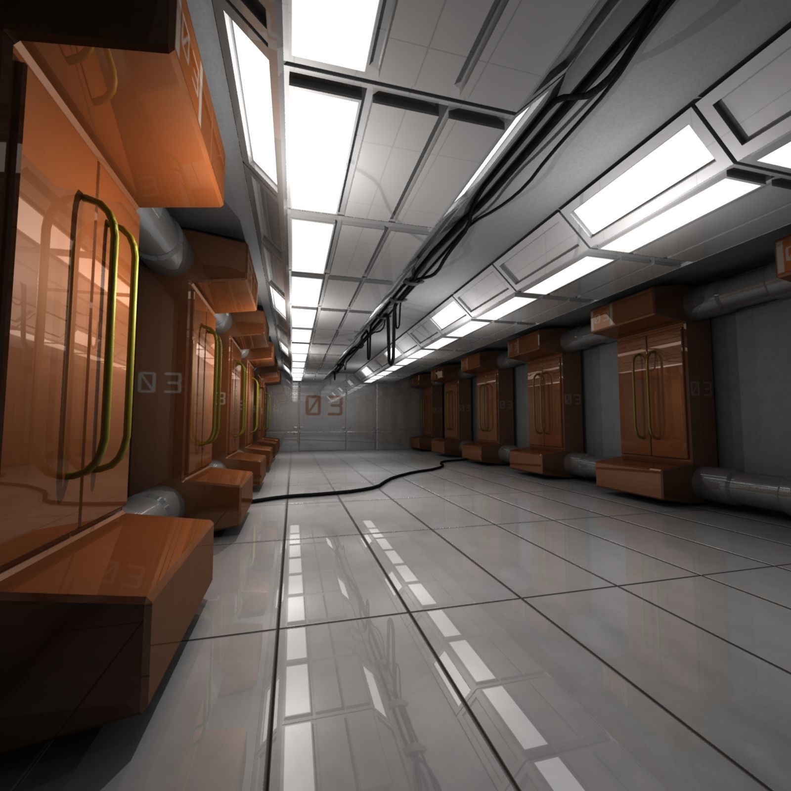 Engineering Hallway Low-poly 3D model_6