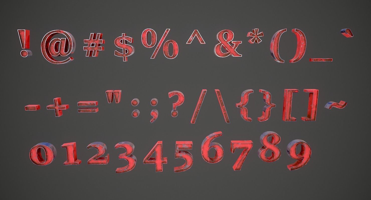 Russian and Ukrainian Letters - Steel Red Low-poly 3D model_15