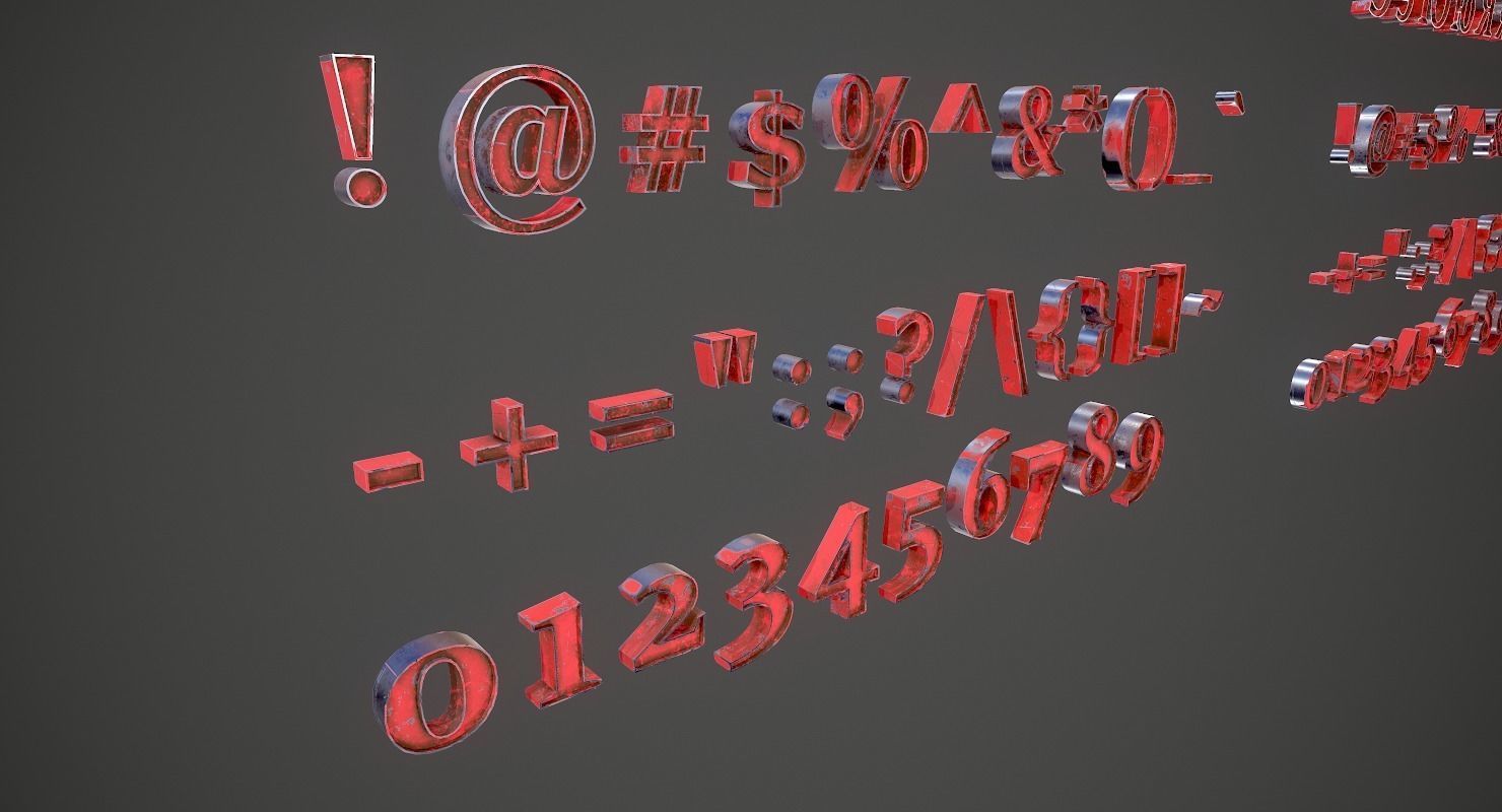 Russian and Ukrainian Letters - Steel Red Low-poly 3D model_14