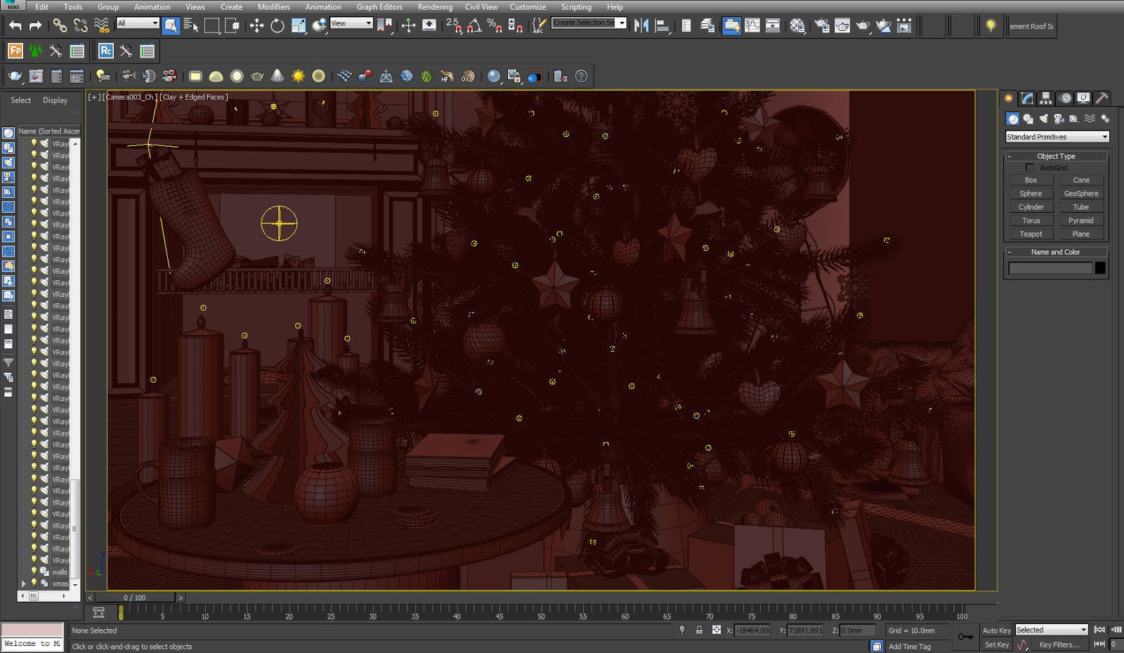 Christmas  scene with decorations tree present light gifts  3D model_3