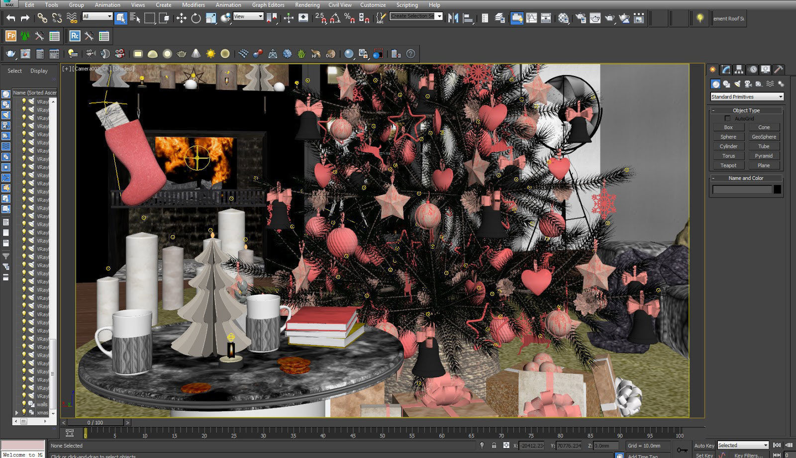 Christmas  scene with decorations tree present light gifts  3D model_4