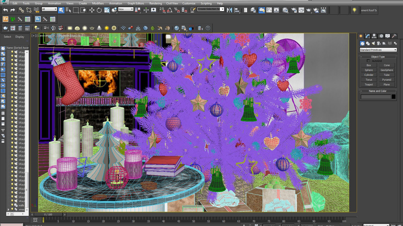 Christmas  scene with decorations tree present light gifts  3D model_2