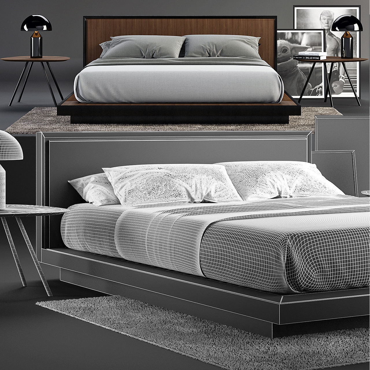Envy Queen Bed SET 3D model_3