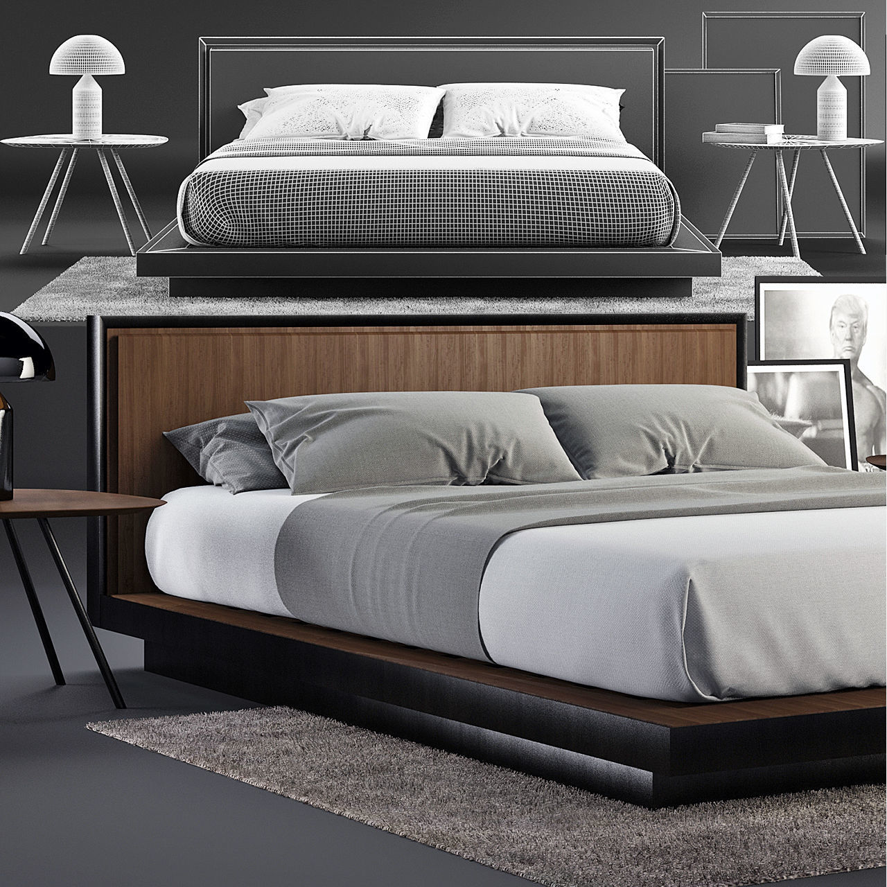 Envy Queen Bed SET 3D model_4