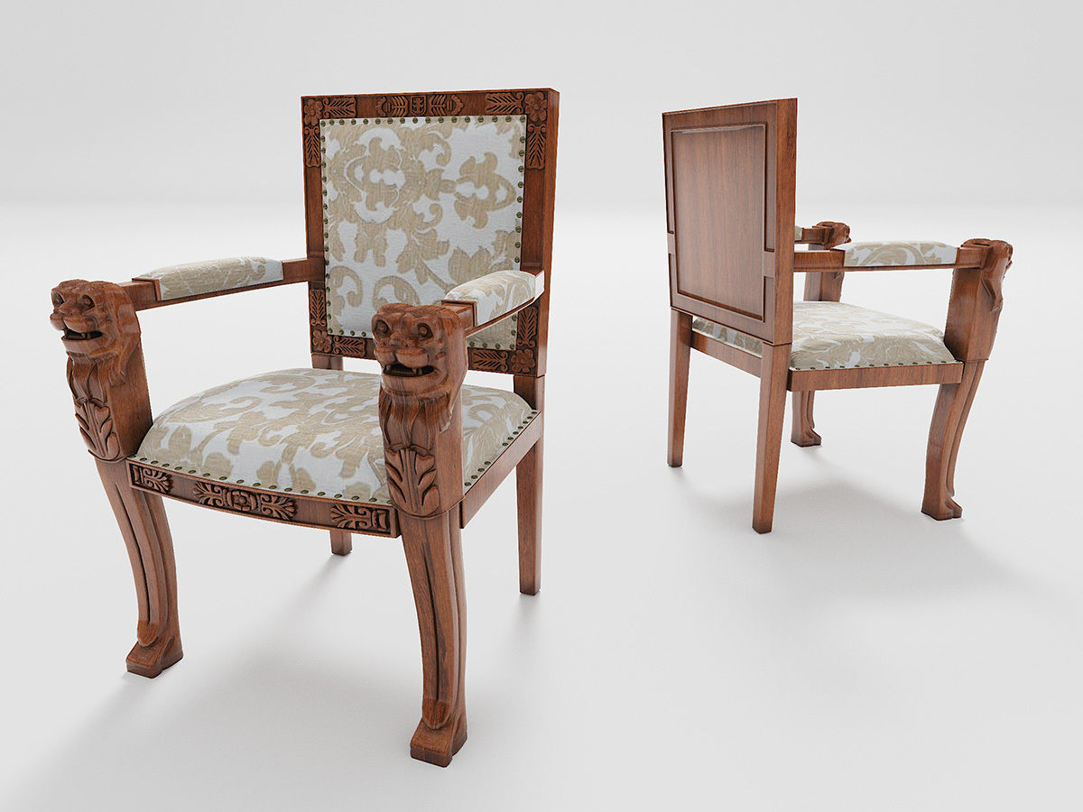 table and chair w lion 3D model_2