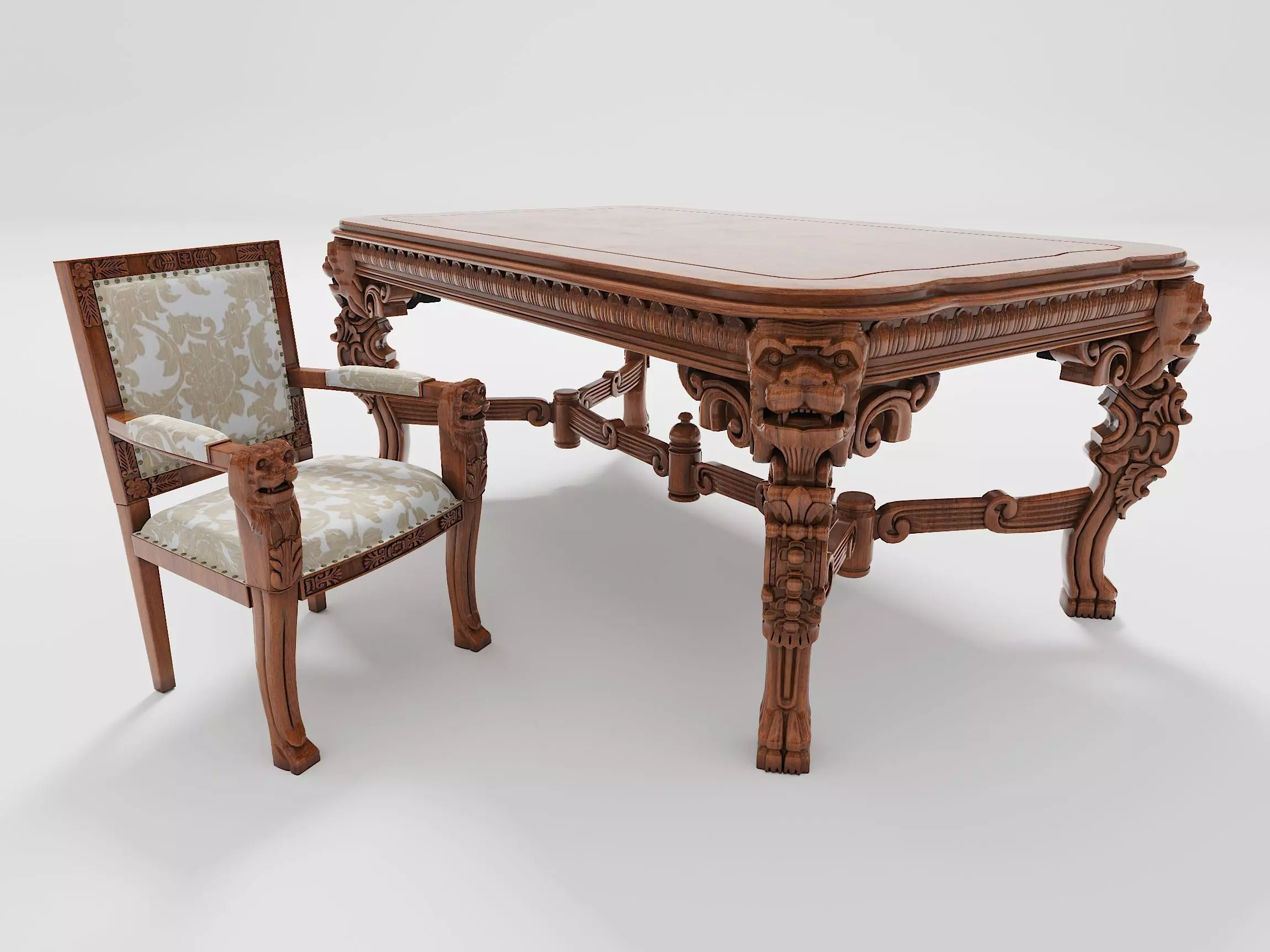 table and chair w lion 3D model_0