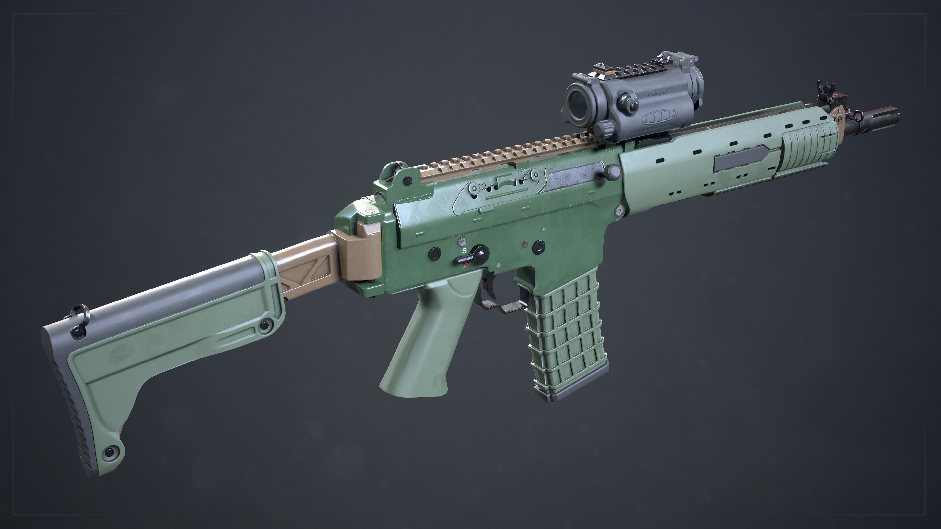 PBR Swedish Ak5C and Aimpoint CS Low-poly 3D model_5