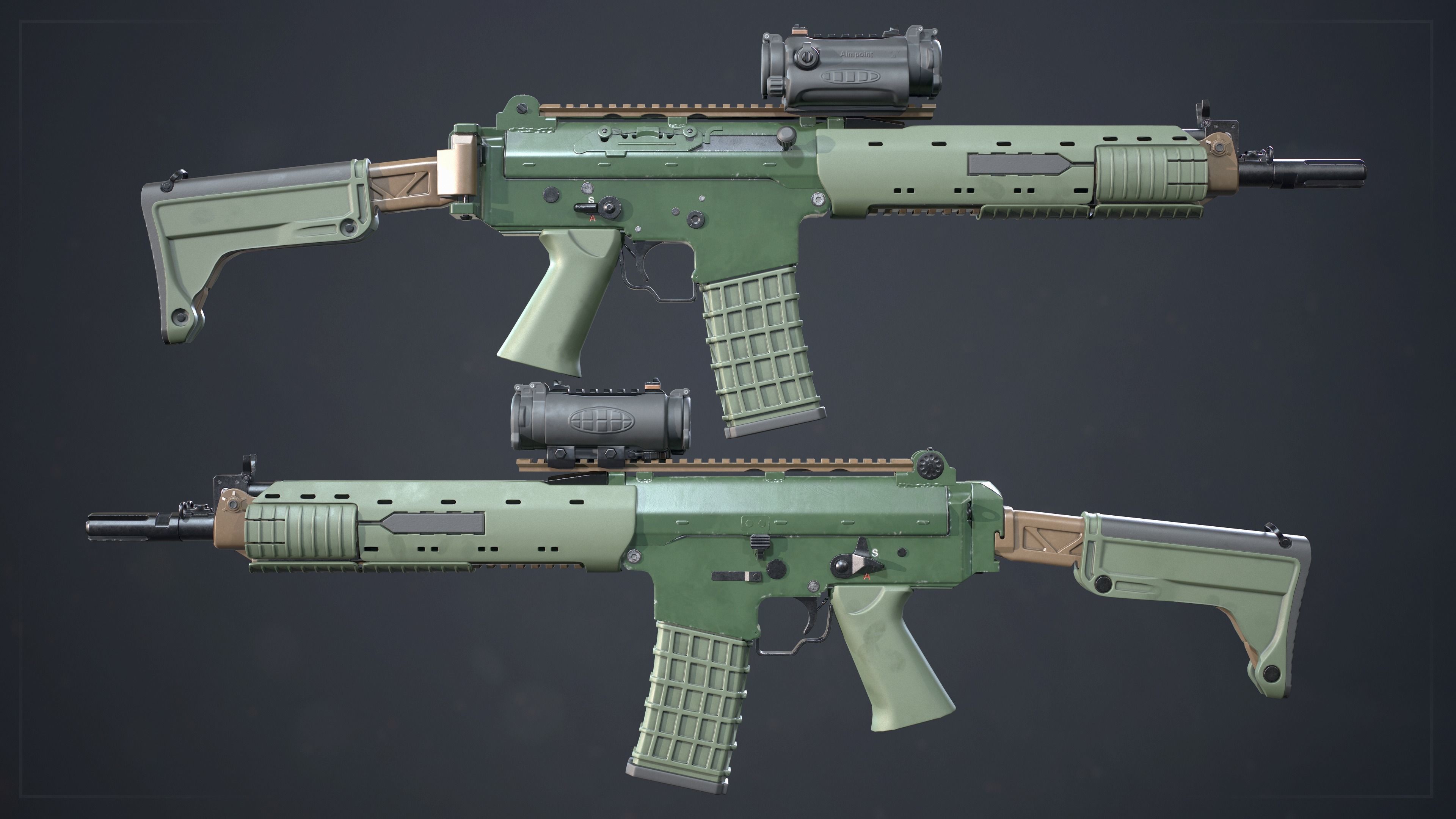 PBR Swedish Ak5C and Aimpoint CS Low-poly 3D model_1