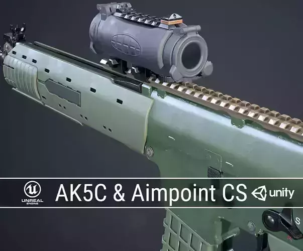 PBR Swedish Ak5C and Aimpoint CS Low-poly 3D model