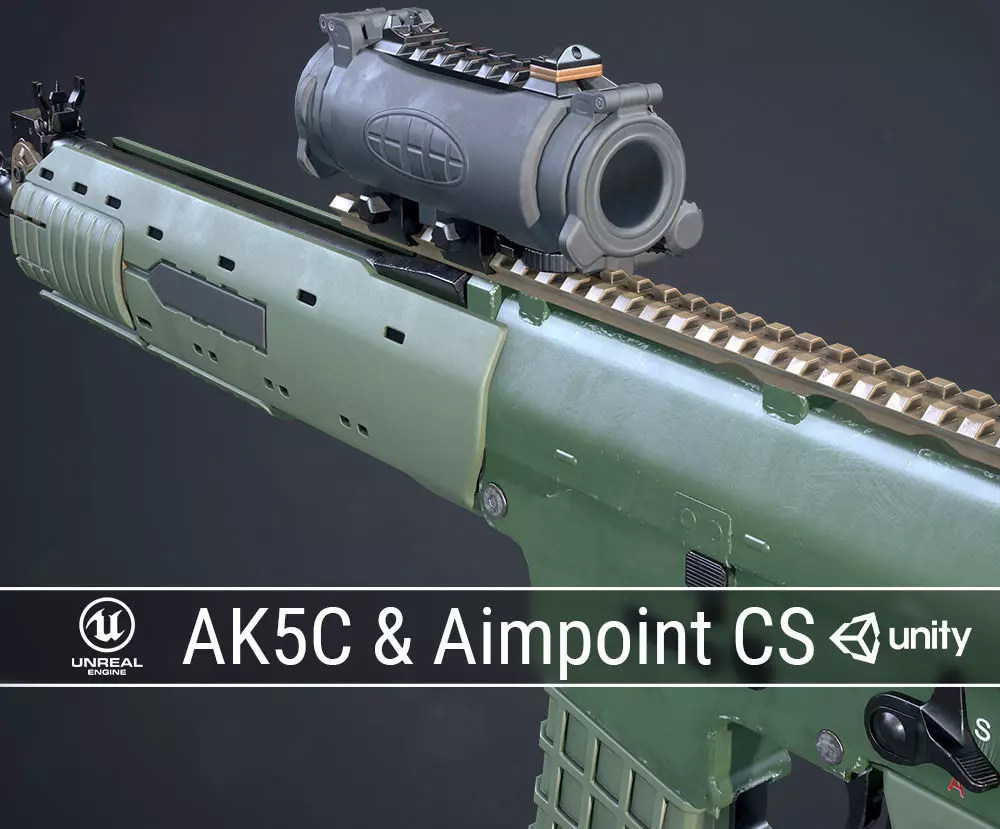 PBR Swedish Ak5C and Aimpoint CS Low-poly 3D model_0