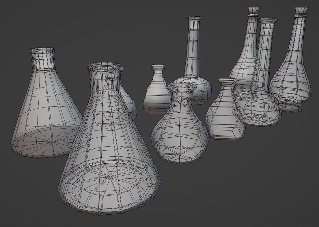 Alchemy Beakers and Vases Low-poly 3D model_6