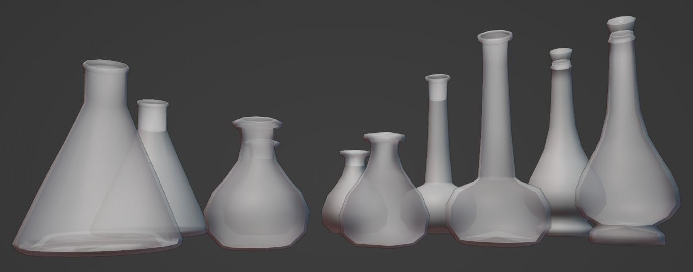 Alchemy Beakers and Vases Low-poly 3D model_4