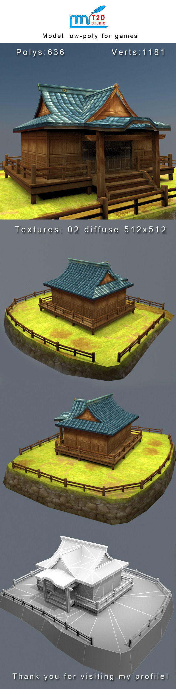 house low-poly for game mobile Low-poly 3D model_4