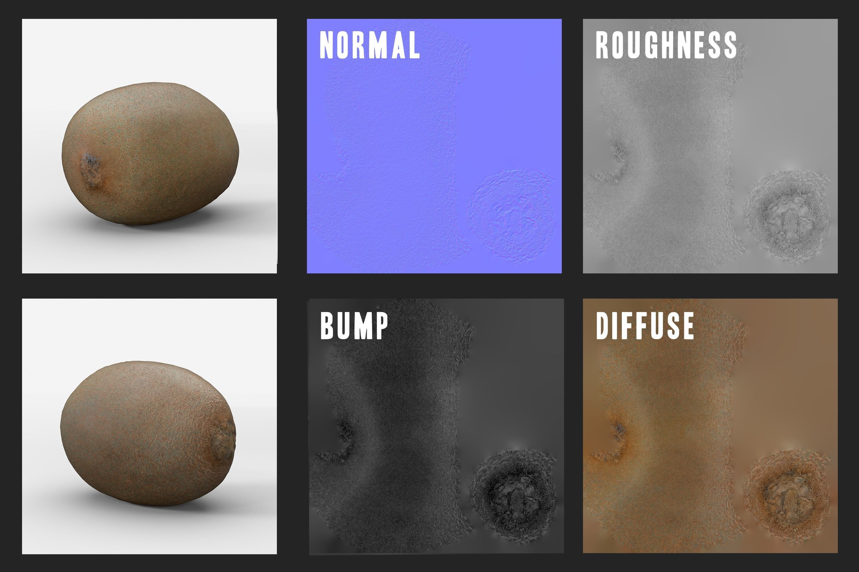 Green Kiwi Fruit 3D model photoscan Low-poly 3D model_8