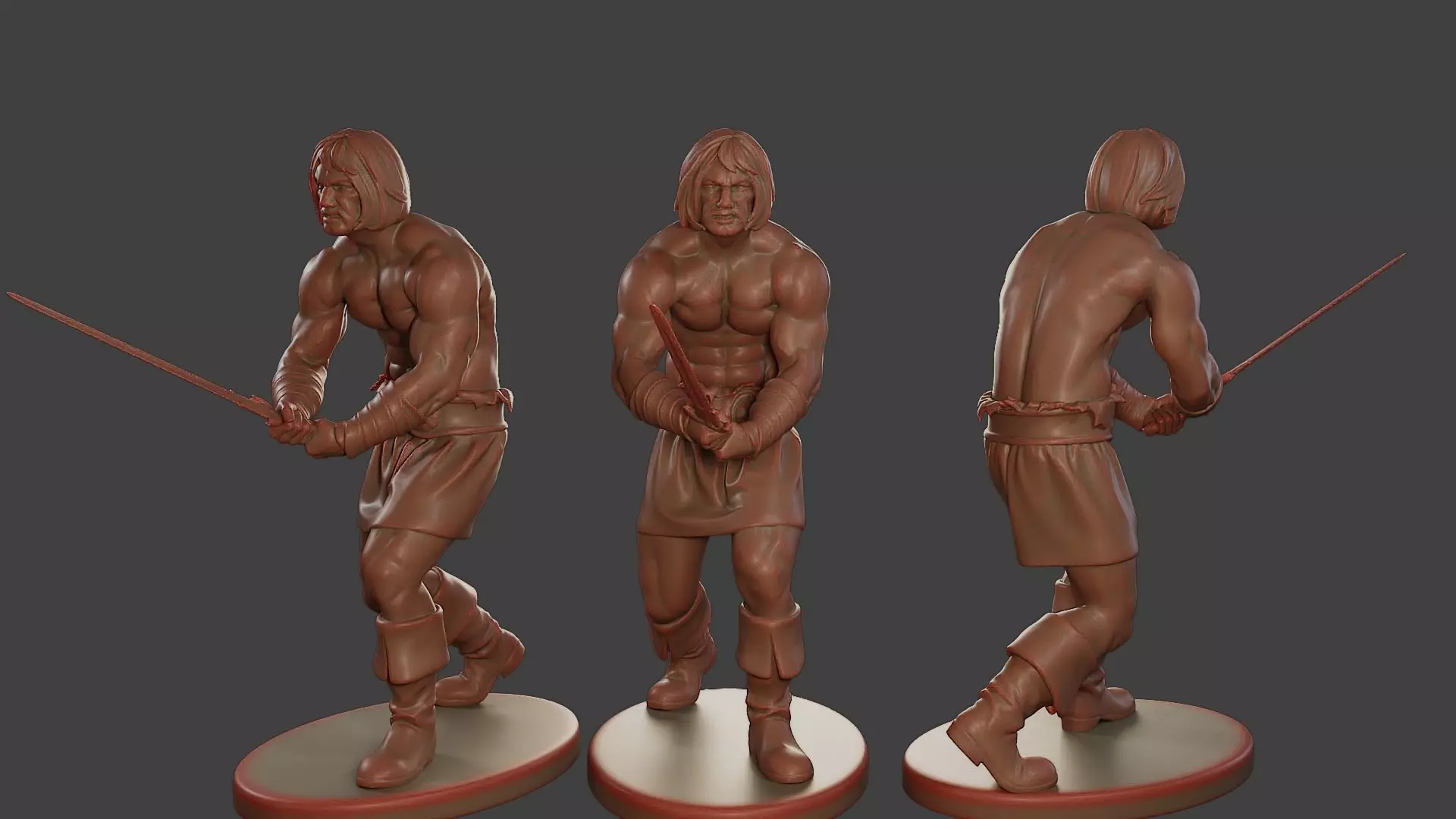 Male Barbarian 2HSword Combat2 3D print model_0
