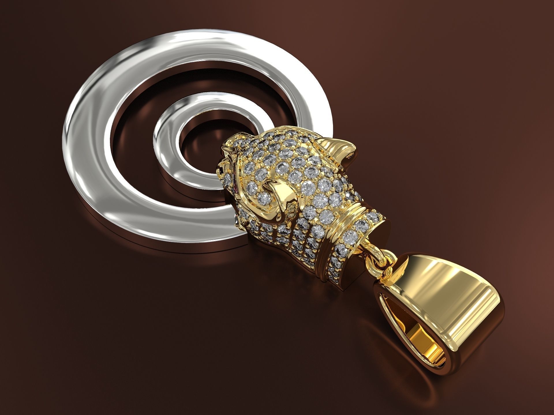 Pendant with puma head 3D print model_5