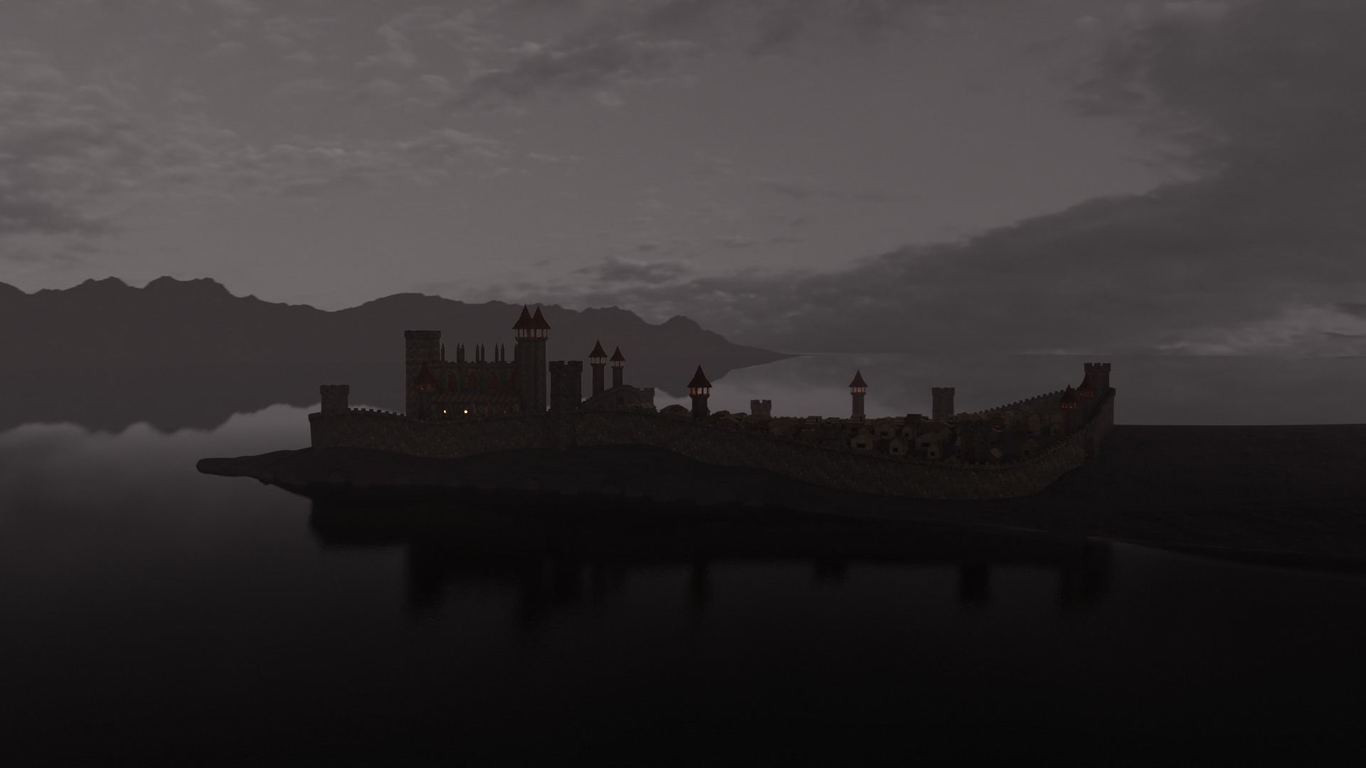 Castle on an island 3D model_1