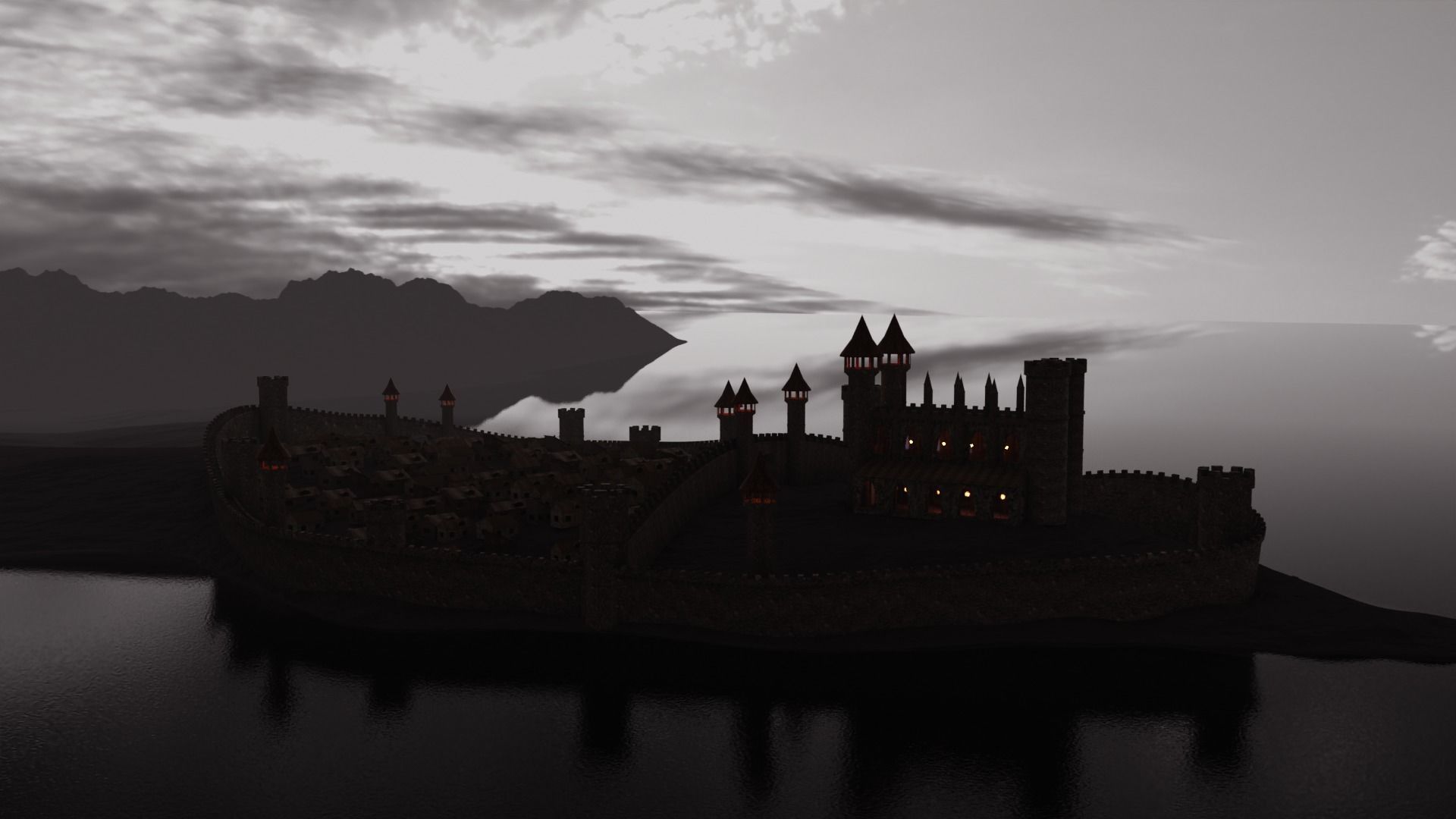 Castle on an island 3D model_4