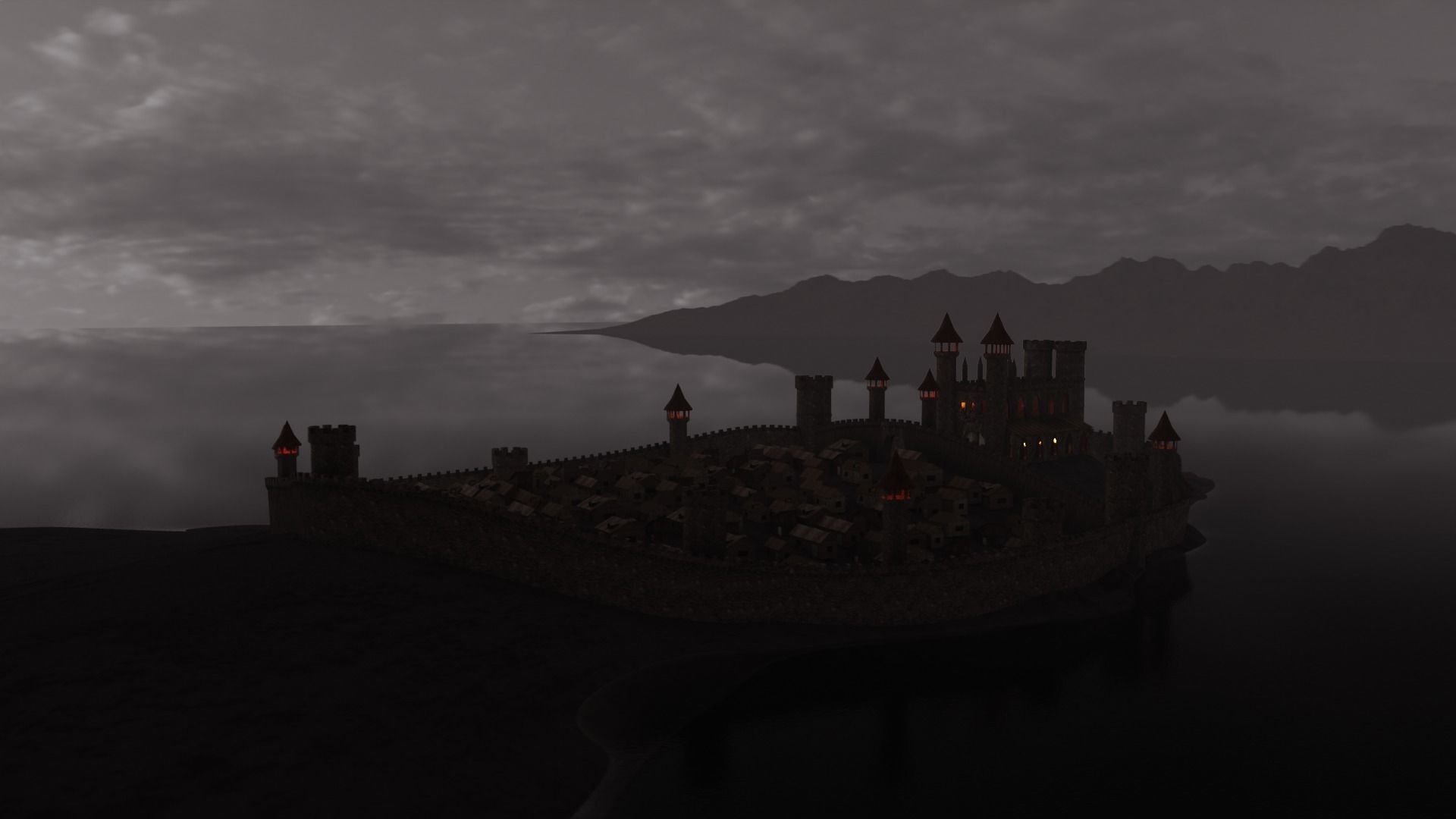 Castle on an island 3D model_3