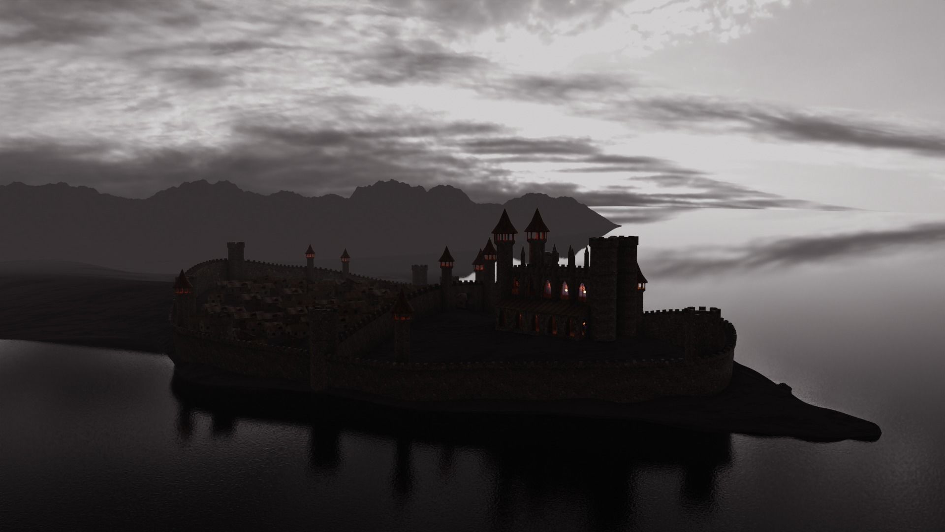 Castle on an island 3D model_5