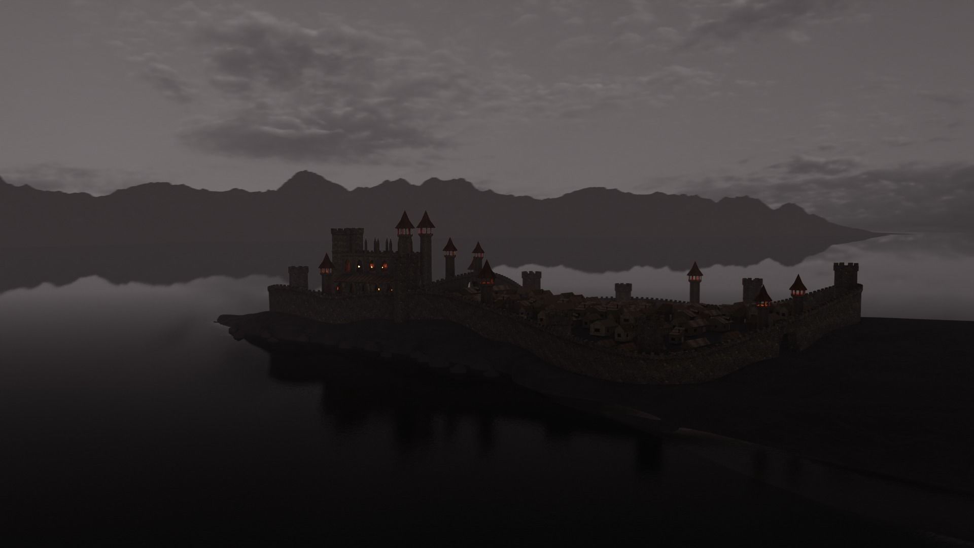 Castle on an island 3D model_2