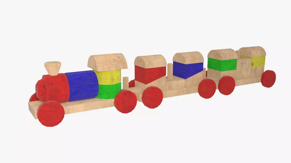Wooden Toy Train Low-poly 3D model