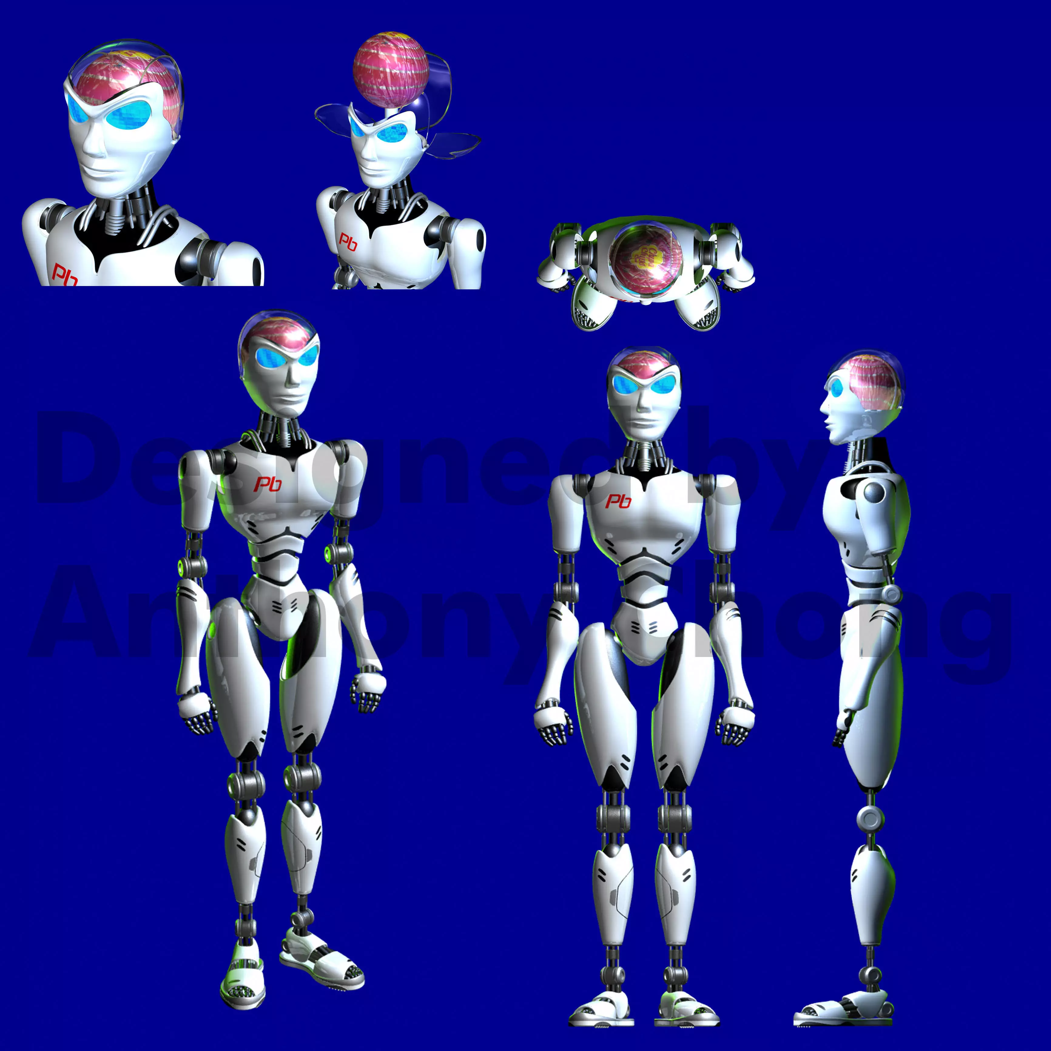 Popbot humanoid robot with different facial expressions 3D model