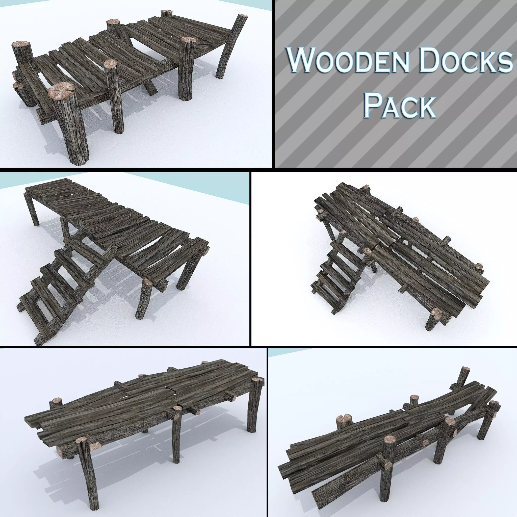 Wooden Docks Pack Low-poly 3D model_0