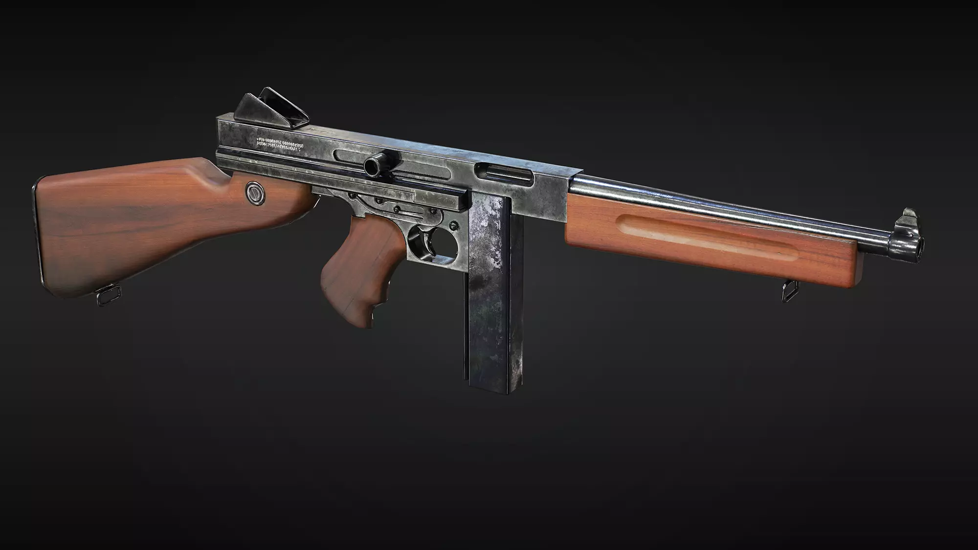M1A1 Thompson submachine gun - 4 different skins - game ready Free low-poly 3D model