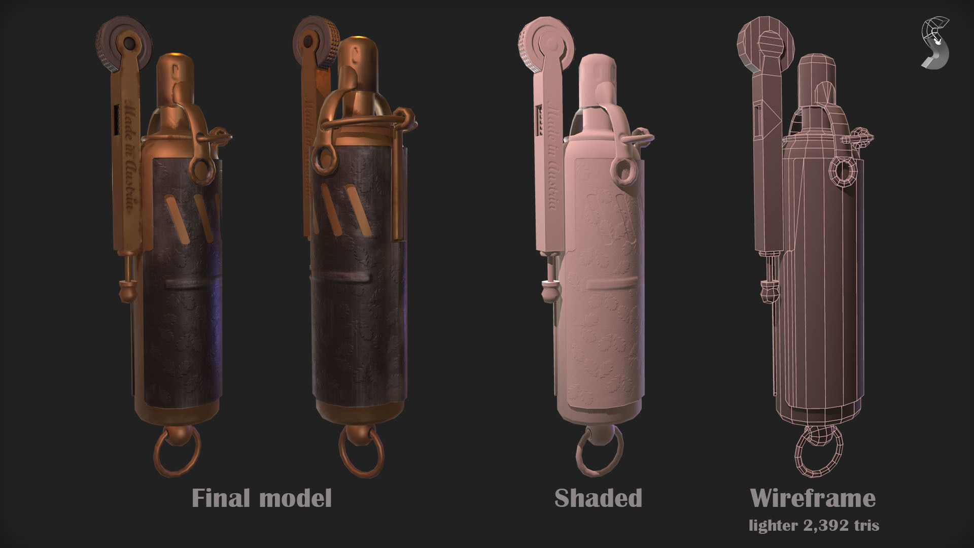 WWI Lighter Low-poly 3D model_1