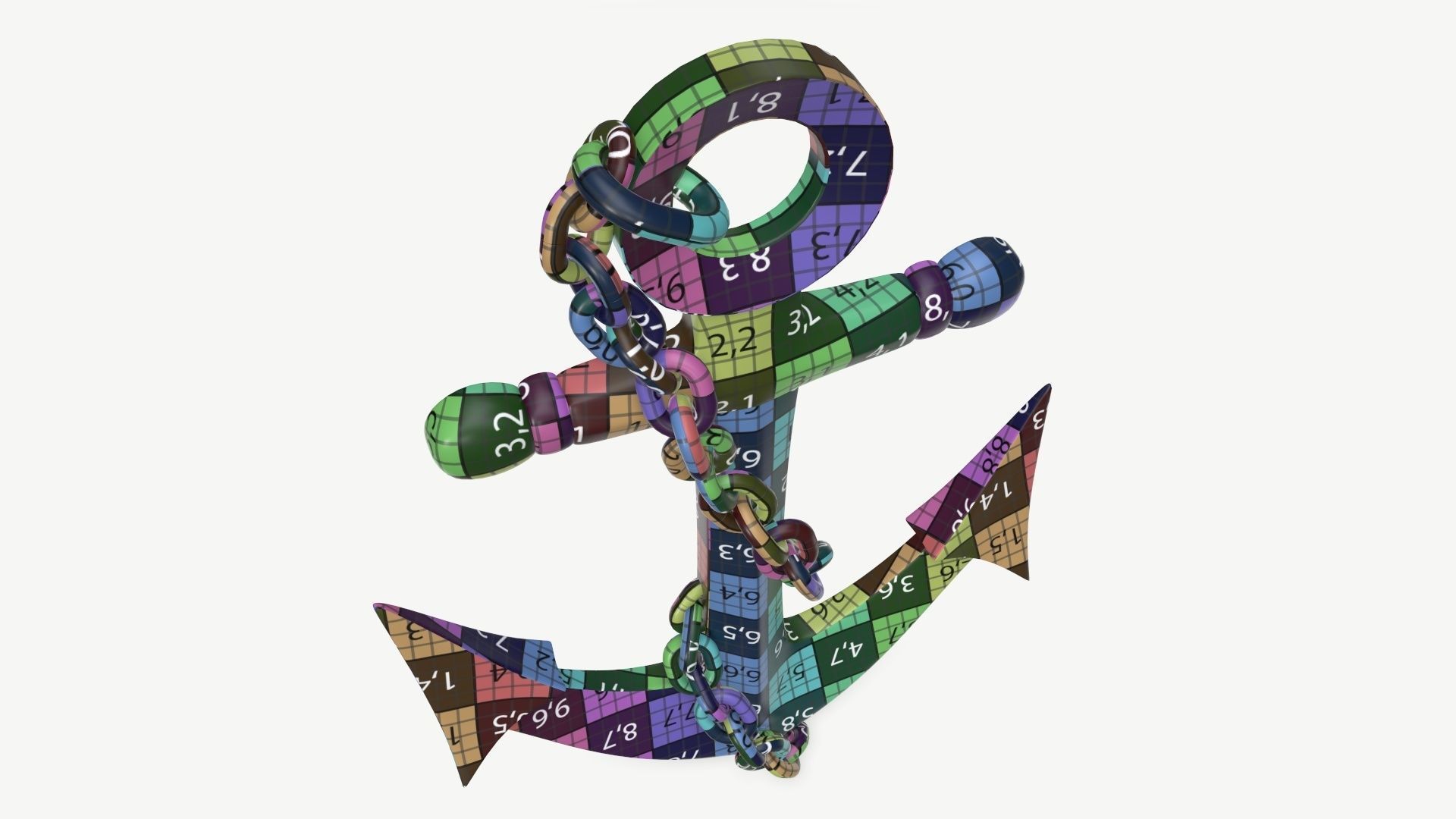 Wall interior decor anchor with chains 3D model_9