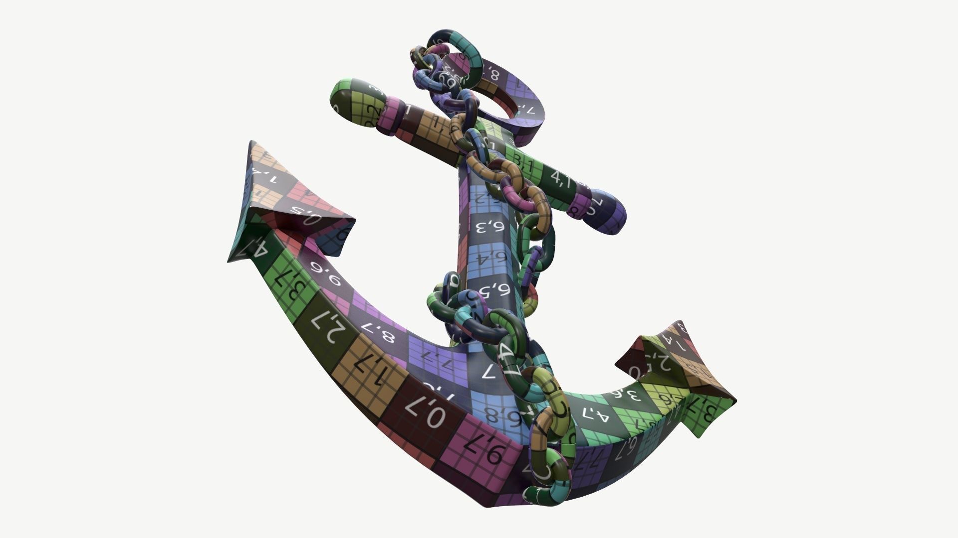 Wall interior decor anchor with chains 3D model_10