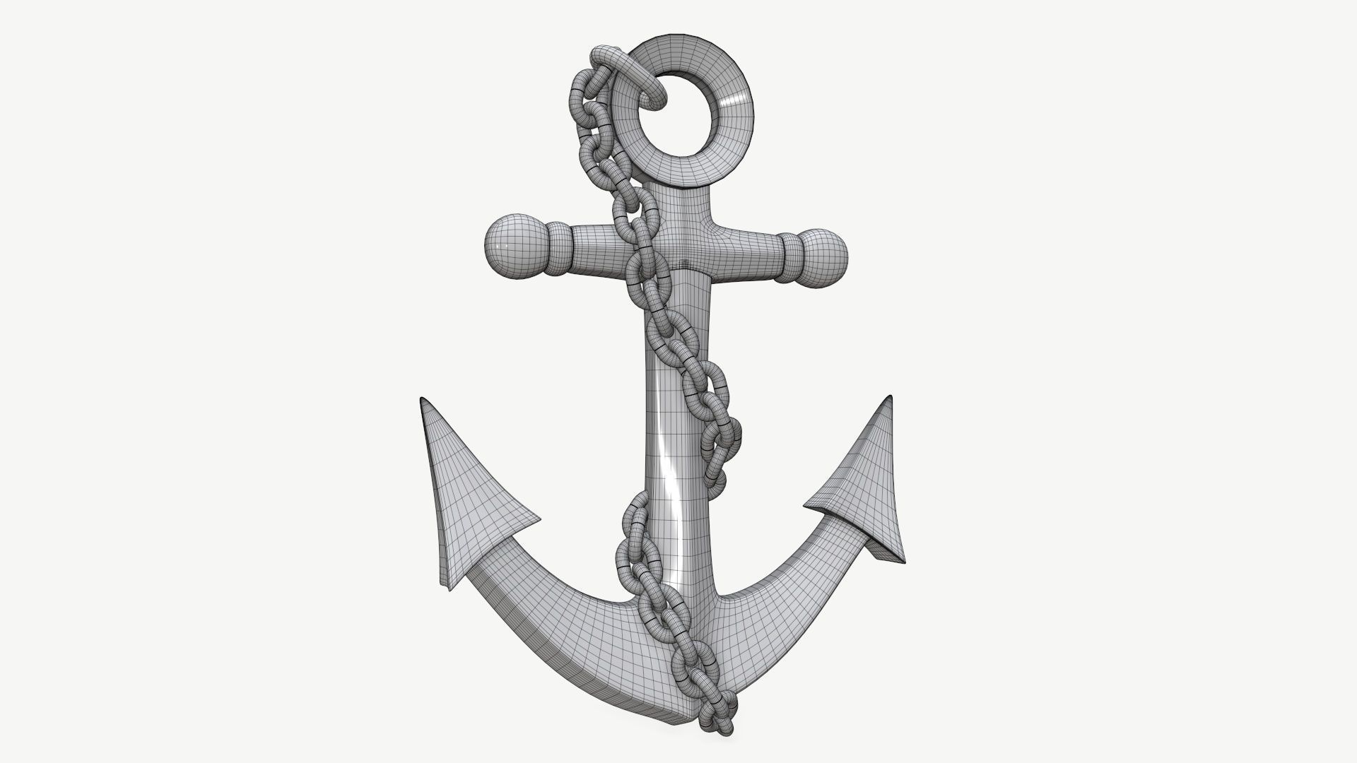 Wall interior decor anchor with chains 3D model_4