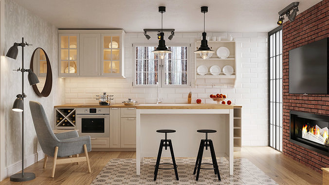 TORNVIKEN kitchen interior withfurniture 3D model